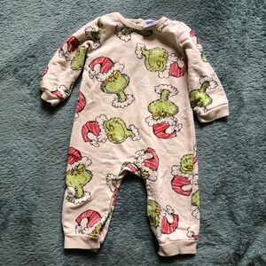 Kids Grinch Print One Piece - Cream and Green